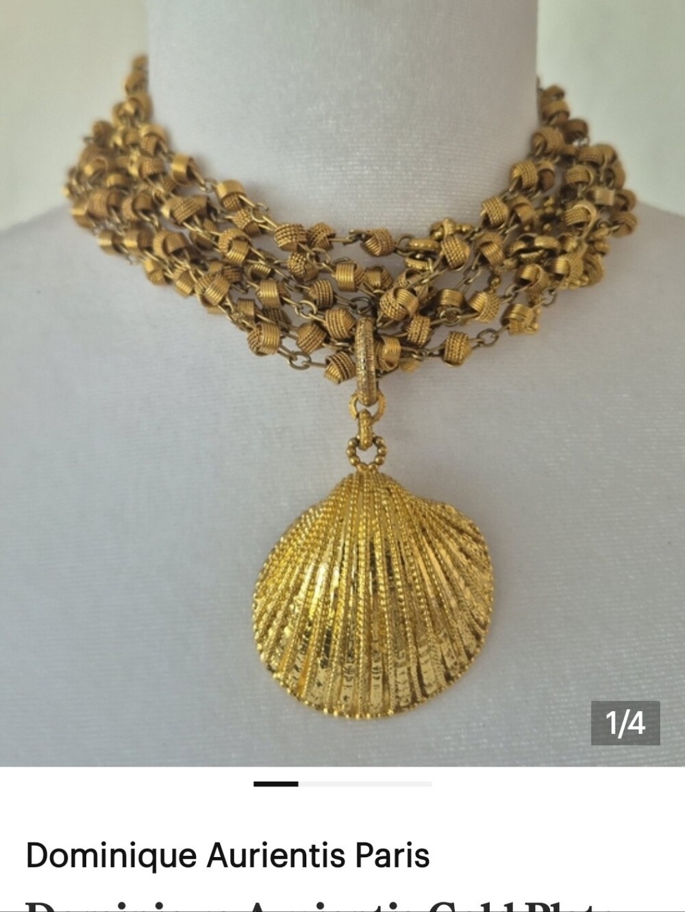 Dominique Aurientis Gold Plate Multi-Strand Shell Pendant Necklace/Choker/Belt